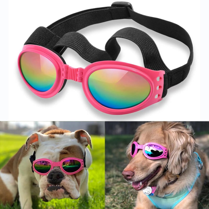 QUMY Dog Sunglasses Dog Goggles for Medium Large Breed Dogs, Wind Dust Fog Protection Eye Wear Pet Glasses with Adjustable Strap for Motorcycle Car Driving Bike Riding Hiking Swimming Over 15lbs Pink - Image 1